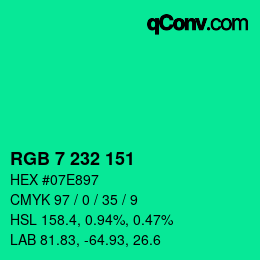 Color code: RGB 7 232 151 | qconv.com