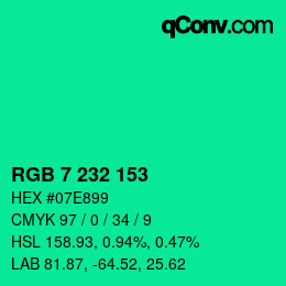 Color code: RGB 7 232 153 | qconv.com