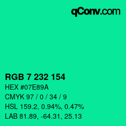 Color code: RGB 7 232 154 | qconv.com