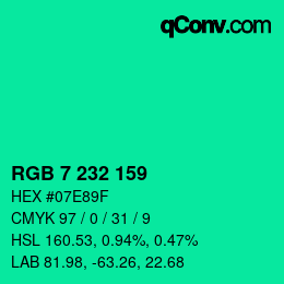 カラーコード: RGB 7 232 159 | qconv.com