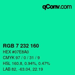 カラーコード: RGB 7 232 160 | qconv.com
