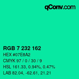 Color code: RGB 7 232 162 | qconv.com