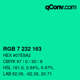 Color code: RGB 7 232 163 | qconv.com