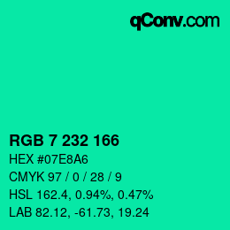 Color code: RGB 7 232 166 | qconv.com