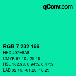 カラーコード: RGB 7 232 168 | qconv.com