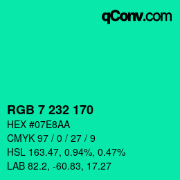 Color code: RGB 7 232 170 | qconv.com