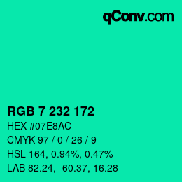 Color code: RGB 7 232 172 | qconv.com