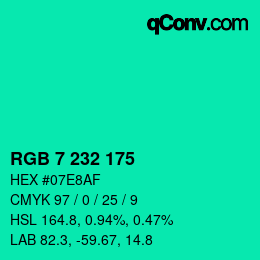 Color code: RGB 7 232 175 | qconv.com