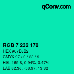 Color code: RGB 7 232 178 | qconv.com