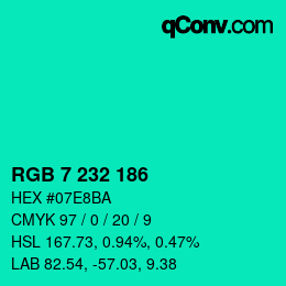 Color code: RGB 7 232 186 | qconv.com