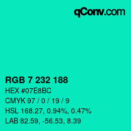 Color code: RGB 7 232 188 | qconv.com