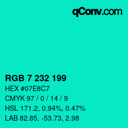 カラーコード: RGB 7 232 199 | qconv.com
