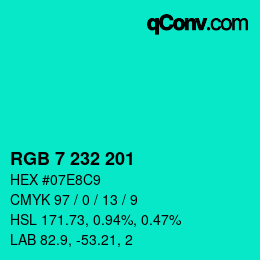 Color code: RGB 7 232 201 | qconv.com