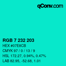 Color code: RGB 7 232 203 | qconv.com