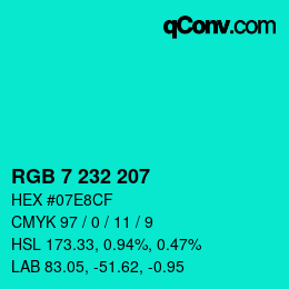 Color code: RGB 7 232 207 | qconv.com