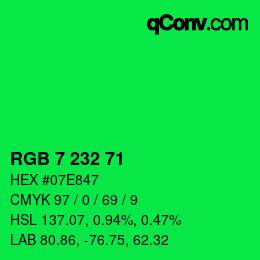 Color code: RGB 7 232 71 | qconv.com