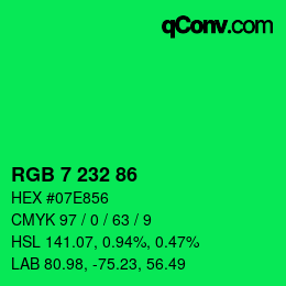 Color code: RGB 7 232 86 | qconv.com