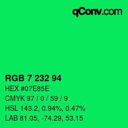 Color code: RGB 7 232 94 | qconv.com