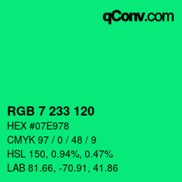 颜色代码: RGB 7 233 120 | qconv.com