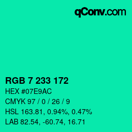 Color code: RGB 7 233 172 | qconv.com