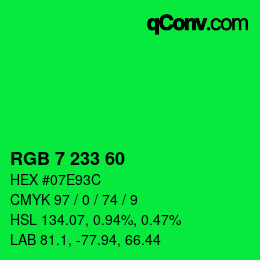 颜色代码: RGB 7 233 60 | qconv.com