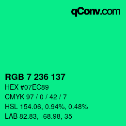 Color code: RGB 7 236 137 | qconv.com