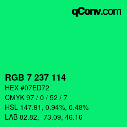 Color code: RGB 7 237 114 | qconv.com