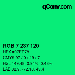 颜色代码: RGB 7 237 120 | qconv.com