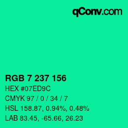 Color code: RGB 7 237 156 | qconv.com