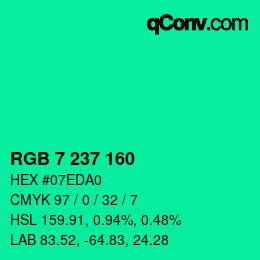Color code: RGB 7 237 160 | qconv.com