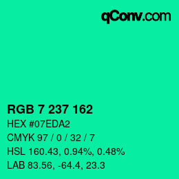カラーコード: RGB 7 237 162 | qconv.com