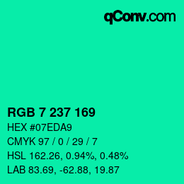カラーコード: RGB 7 237 169 | qconv.com