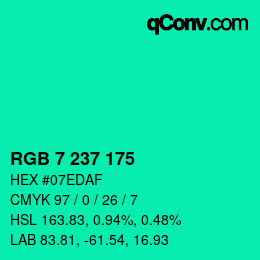 Color code: RGB 7 237 175 | qconv.com