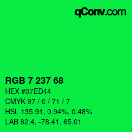 Color code: RGB 7 237 68 | qconv.com
