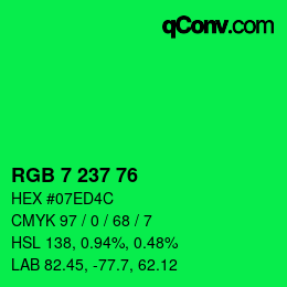 Color code: RGB 7 237 76 | qconv.com