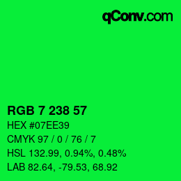 カラーコード: RGB 7 238 57 | qconv.com