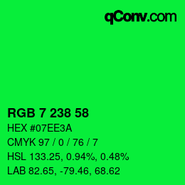 Código de color: RGB 7 238 58 | qconv.com