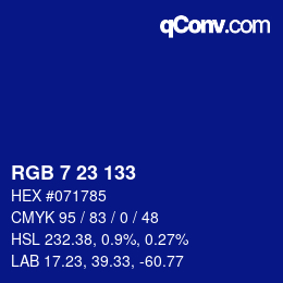 カラーコード: RGB 7 23 133 | qconv.com