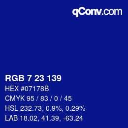 カラーコード: RGB 7 23 139 | qconv.com