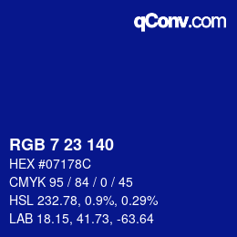 Color code: RGB 7 23 140 | qconv.com