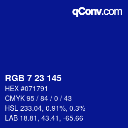カラーコード: RGB 7 23 145 | qconv.com