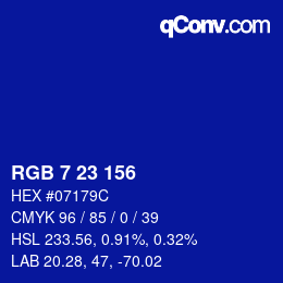 颜色代码: RGB 7 23 156 | qconv.com