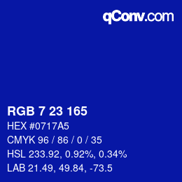 Color code: RGB 7 23 165 | qconv.com