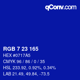 Color code: RGB 7 23 165 | qconv.com