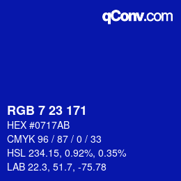 Color code: RGB 7 23 171 | qconv.com