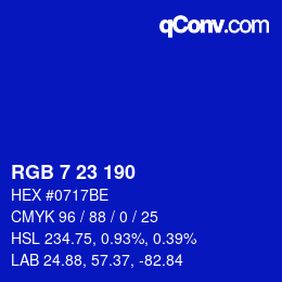 Color code: RGB 7 23 190 | qconv.com