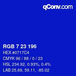 Color code: RGB 7 23 196 | qconv.com