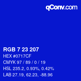 Color code: RGB 7 23 207 | qconv.com