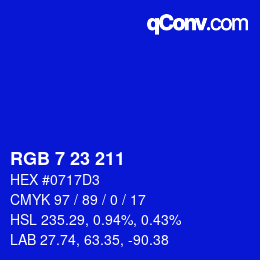 カラーコード: RGB 7 23 211 | qconv.com