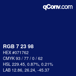 Color code: RGB 7 23 98 | qconv.com